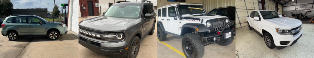 Collage of several vehicles that have been repaired by Elite Hail Specialist using PDR.
